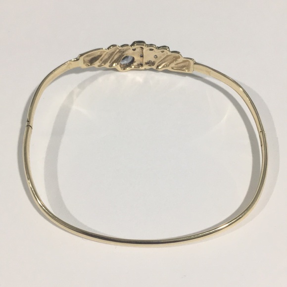 14k Yellow Gold Bangle Bracelet With Cz Stones 💎 - Picture 5 of 7